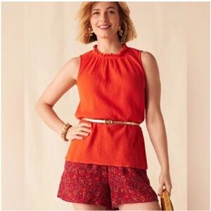 Matilda Jane Maui Tank Top Orange Gauze Tie Neck Lightweight size M